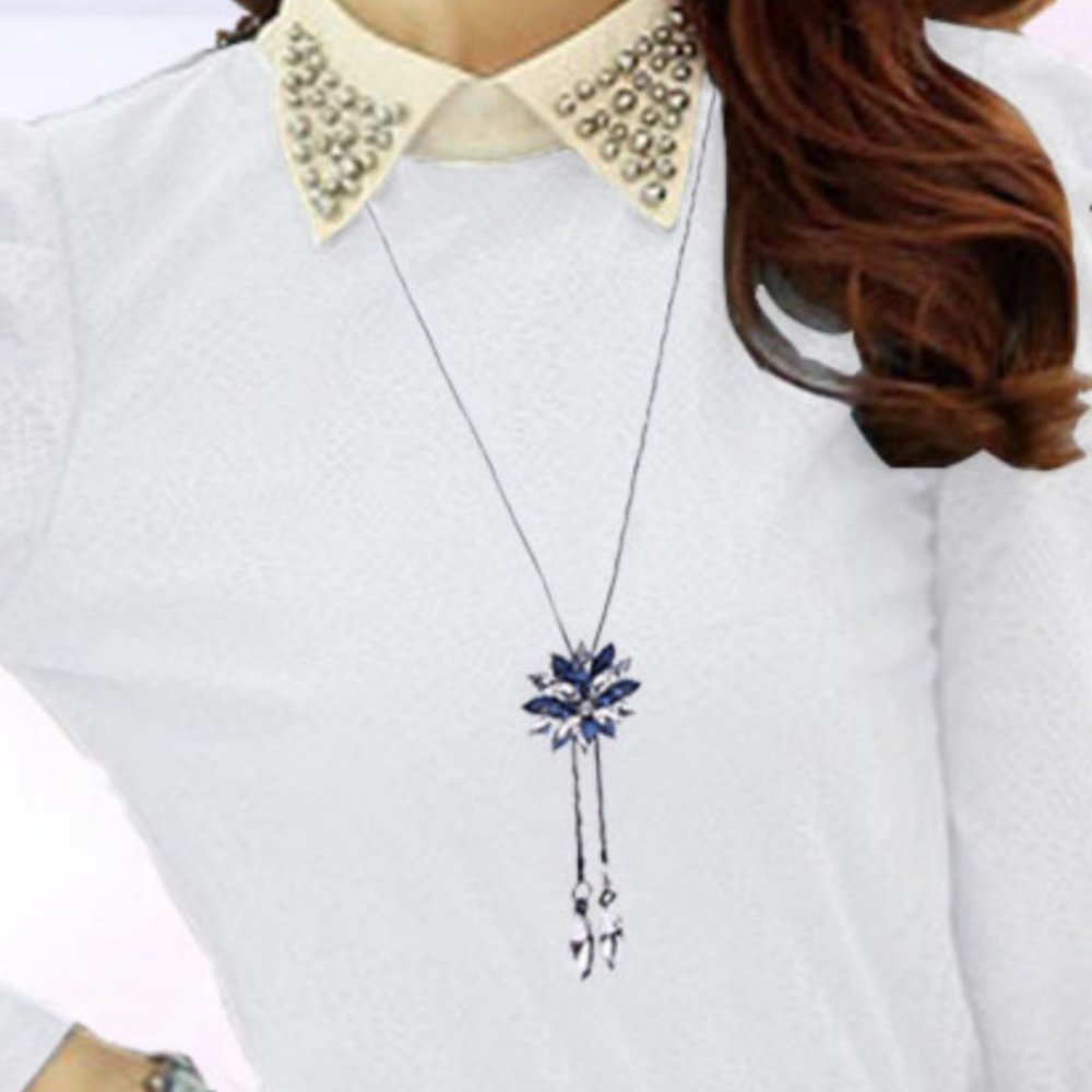 Crystal Blossom Long Chain Necklace Pendant